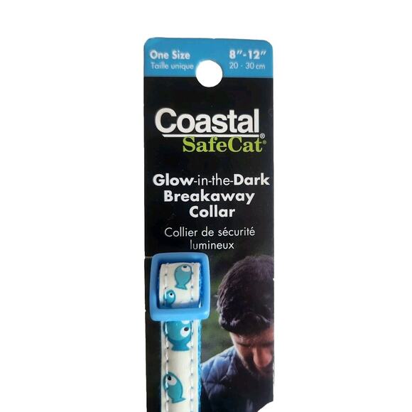 Coastal SafeCat Glow in the Dark Breakaway Cat Collar with Bell and Blue Fish - Picture 2 of 4